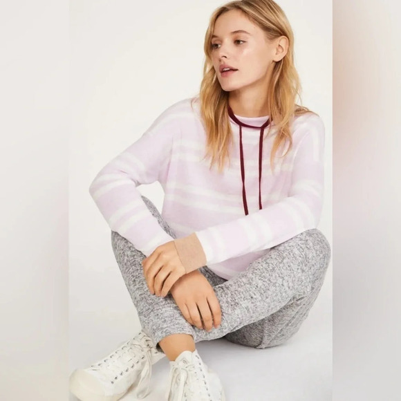 NWOT Lou & Grey | Tie Funnel Neck Sweater Striped Pullover Thin - Picture 4 of 10